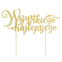 Topper na tort Wszystkiego najlepszego brokatowy złoty 1szt.
