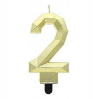 Świeczka cyferka 2 - Diament, metalik złoty, 7.6 cm