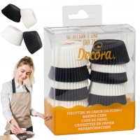 DECORA PAPILOTKI DO MUFFINKÓW 200 SZT  BIAŁE CZARNE 32x22 mm