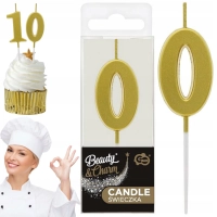 Świeczka piker B&C cyferka 0, metaliczna złota, 9.5x2.3 cm GODAN