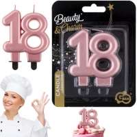 Świeczka B&C cyferka, 18, metalik różowo-złota, 8.0 cm GODAN