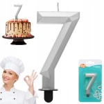 Świeczka cyferka 7 - Diament, metalik srebrny, 7.6 cm GODAN