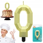 Świeczka cyferka 0 - Diament, metalik złoty, 7.6 cm GODAN