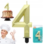 Świeczka cyferka 4 - Diament, metalik złoty, 7.6 cm GODAN