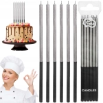 Świeczki urodzinowe Platinum, srebrne, wys. 14.5 cm, 6 szt. GODAN