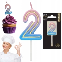 Świeczka na tort cyferka 2 B&C Neon, 44x34x12mm, 1 szt.