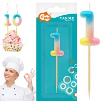 Świeczka na tort piker cyferka 1, ombre, pastelowa