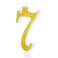 Świeczka złota z brokatem cyfra 7 mała