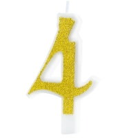 Świeczka złota z brokatem cyfra 4 mała