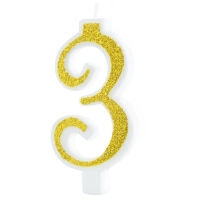 Świeczka złota z brokatem cyfra 3 mała