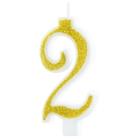 Świeczka złota z brokatem cyfra 2 mała