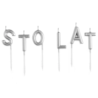 Świeczki na tort srebrne napis "Sto lat"