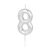 Świeczka srebrna na tort urodzinowy połysk cyfra 8